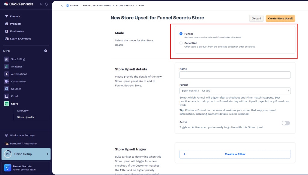 clickfunnels store upsell