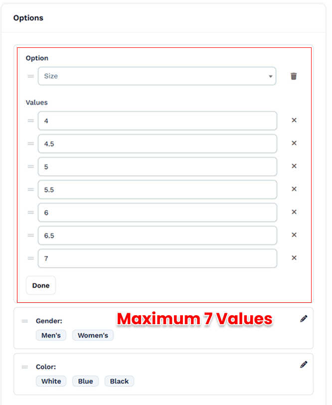clickfunnels add 7 value max for each option product
