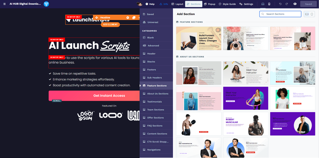 clickfunnels section templates