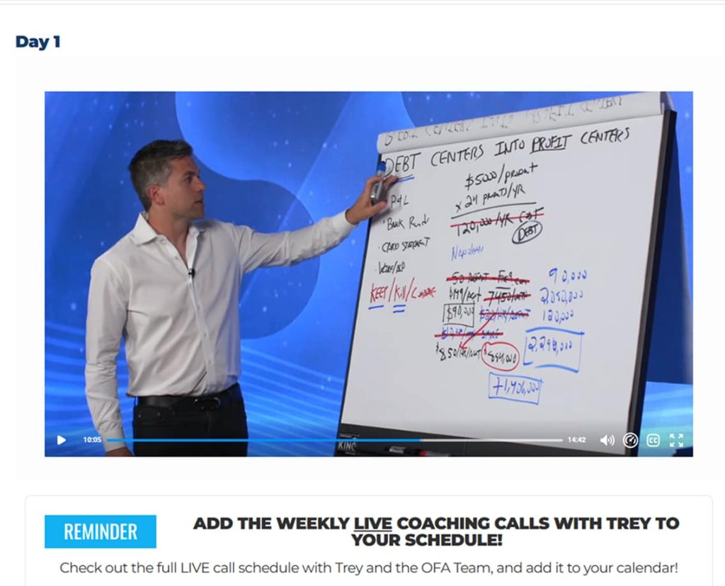Trey Lewellen ecommerce advance training lesson showing debt centers into profit centers lesson