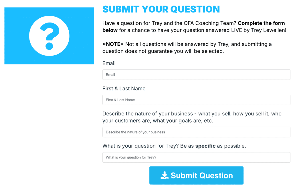 One Funnel Away Challenge review question form