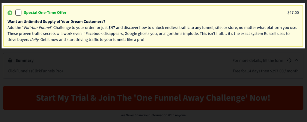 One Funnel Away Challenge Upsell