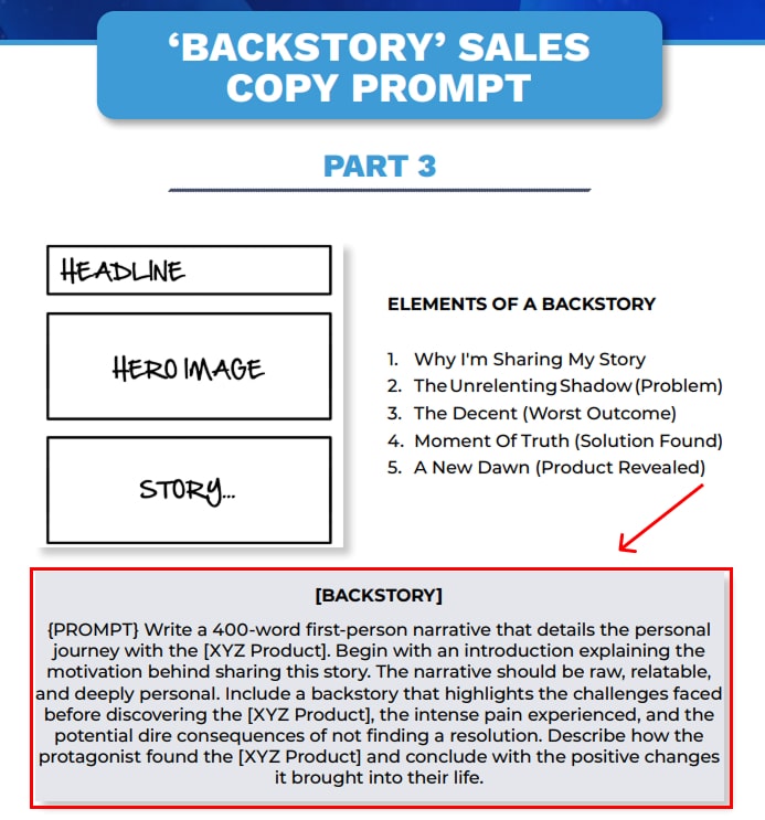 Trey Lewellen showing prompt to write a backstory