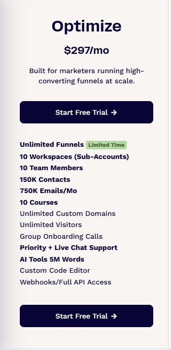 clickfunnels pricing: The Optimize plan