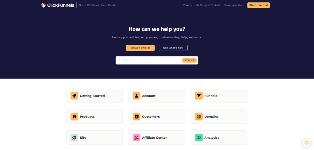 Clickfunnels review: The Help Center