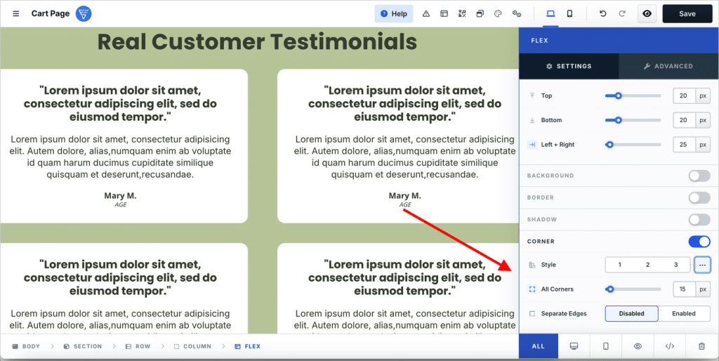clickfunnels corners setting