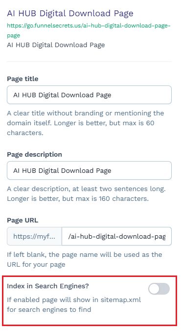 clickfunnels index sitemap setting